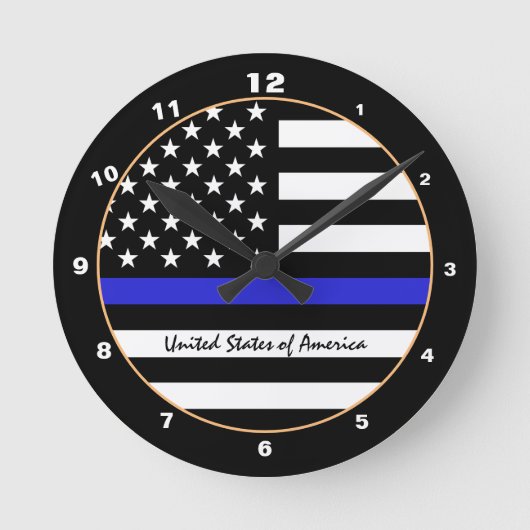 Thin Blue Line & American Flag Police / US-Büro Runde Wanduhr (Vorderseite)