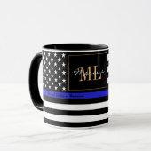Thin Blue Line & American Flag Police / US-Büro Tasse (Vorderseite Links)