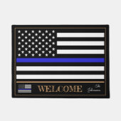 Thin Blue Line & American Flag Police Welcome /USA Fußmatte (Vorderseite)