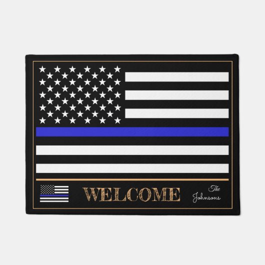 Thin Blue Line & American Flag Police Welcome /USA Fußmatte (Vorderseite)