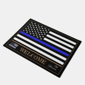 Thin Blue Line & American Flag Police Welcome /USA Fußmatte (Schrägansicht)