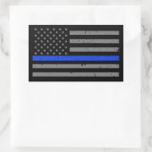 Thin Blue Line American Flag Rechteckiger Aufkleber (Tasche)