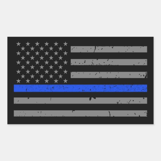 Thin Blue Line American Flag Rechteckiger Aufkleber (Vorderseite)