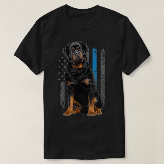 Thin Blue Line American Flag Rottweiler Police Dog T-Shirt (Design vorne)