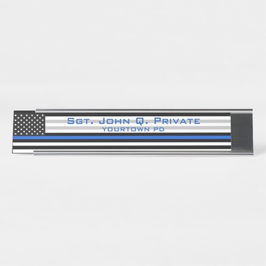 Thin Blue Line American Flag Schreibtischnamensplakette (Vorderseite )