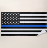 Thin Blue Line American Flag Strandtuch (Vorderseite)