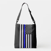Thin Blue Line American Flag Tragetaschen Mit Langen Trägern (Rückseite)