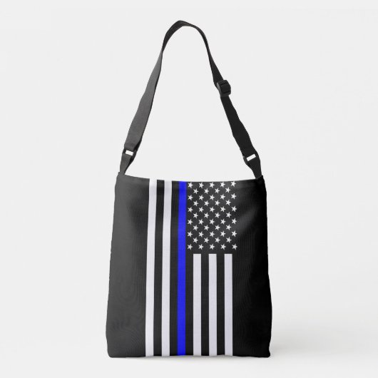 Thin Blue Line American Flag Tragetaschen Mit Langen Trägern (Rückseite)