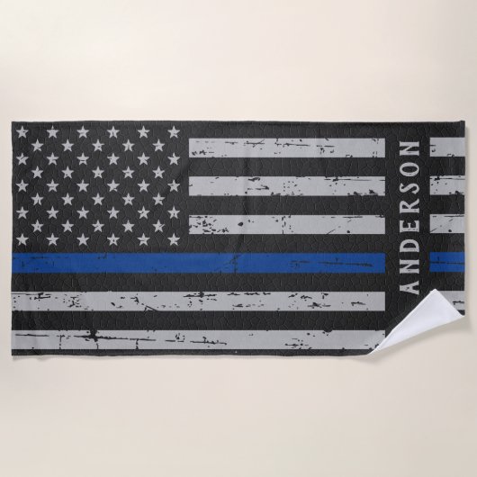 Thin Blue Line - American Flag USA Blue - Police Strandtuch (Vorderseite)