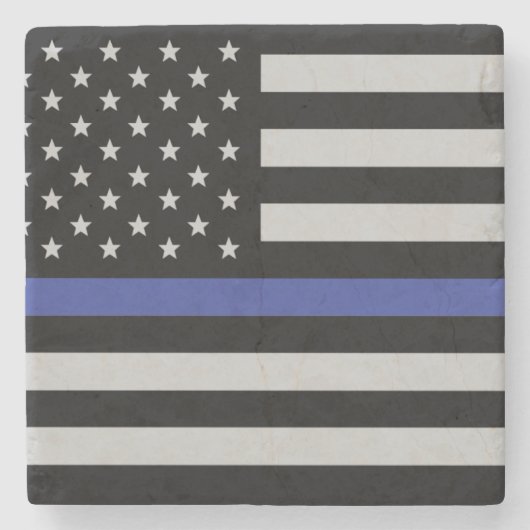 Thin Blue Line - Amerikanische Flagge Steinuntersetzer (Vorderseite)