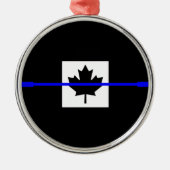 Thin Blue Line auf kanadischem Flaggendesign Silbernes Ornament (Vorne)