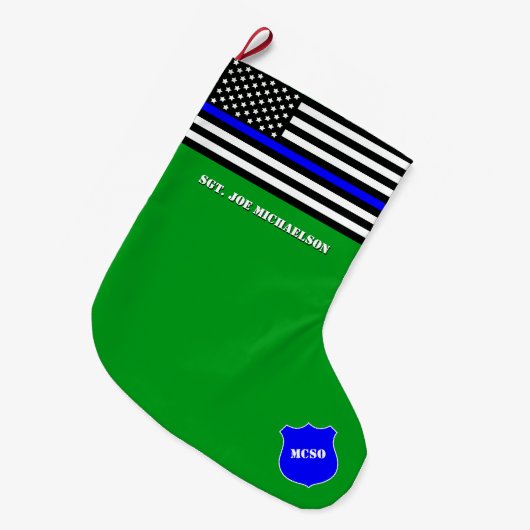 [Thin Blue Line] Back the Blue Police Flag Green Großer Weihnachtsstrumpf (Vorderansicht (hängend))