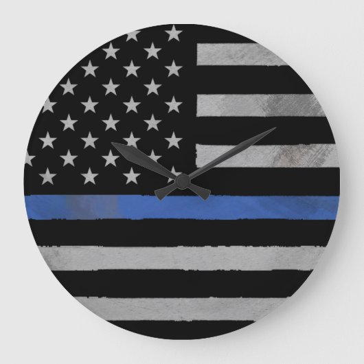 Thin Blue Line - beängstigende, irdische Flagge Große Wanduhr (Vorderseite)