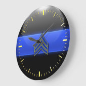 Thin Blue Line - Blau/Gelb Sergeant Streifen Larve Große Wanduhr (Winkel)