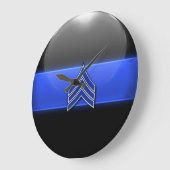 Thin Blue Line - Blau/Weiß Sergeant Streifen Große Wanduhr (Winkel)