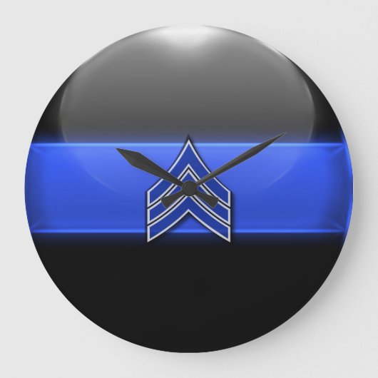 Thin Blue Line - Blau/Weiß Sergeant Streifen Große Wanduhr (Vorderseite)