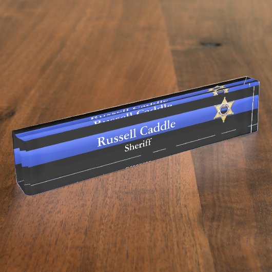 Thin Blue Line - Chief Sheriff Star Abzeichen Namensplakette (Seite)