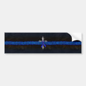 Thin Blue Line Cross und Ribbon Autoaufkleber (Vorne)