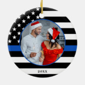 Thin Blue Line Custom Foto Police Weihnachten Keramik Ornament (Hinten)