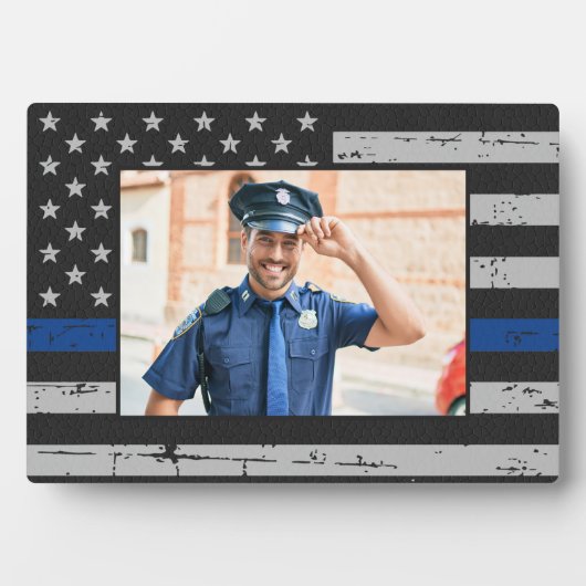 Thin Blue Line Custom Foto PoliceOfficer Fotoplatte (Vorderseite)