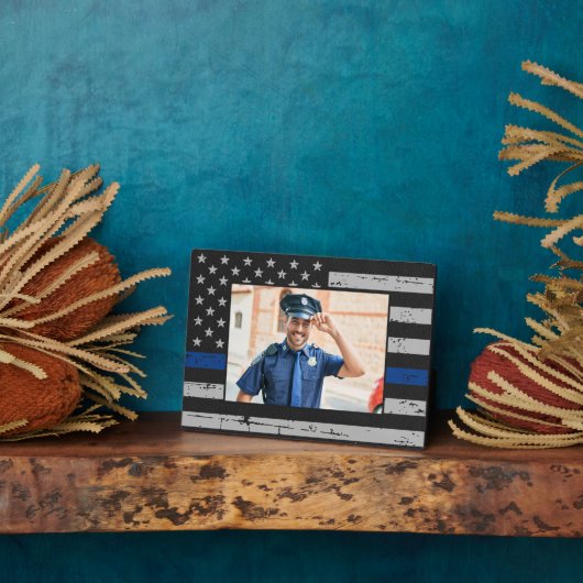 Thin Blue Line Custom Foto PoliceOfficer Fotoplatte (Seite)