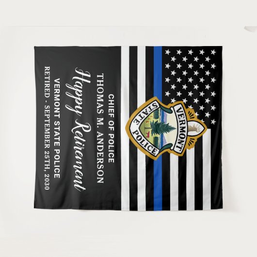 Thin Blue Line Custom Logo Police Retirement Party Wandteppich (Vorderseite (Horizontal))