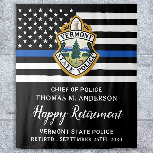 Thin Blue Line Custom Logo Police Retirement Party Wandteppich