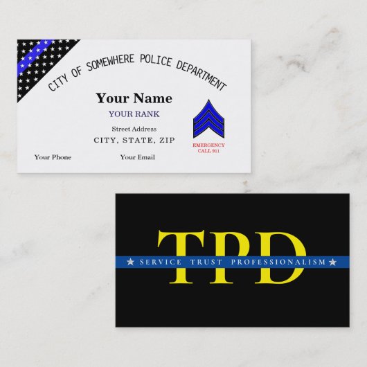 Thin Blue Line Custom Police Business Card Visitenkarte (Vorne/Hinten)