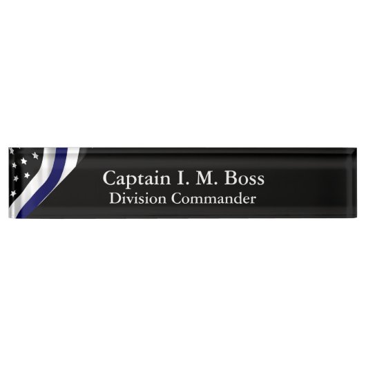 Thin Blue Line Distressed Tattered Flag Namensplakette (Vorderseite)