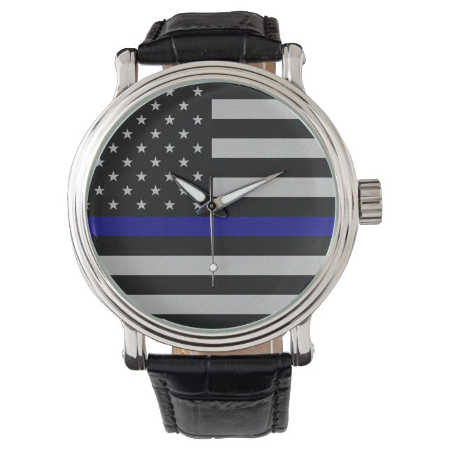 Thin Blue Line Flag Armbanduhr (Vorderseite)
