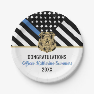 Thin Blue Line Flag Gratulation zur Polizeiausbild Pappteller