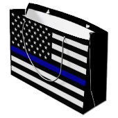 Thin Blue Line Flag Große Geschenktüte (Rückseite Schrägansicht)