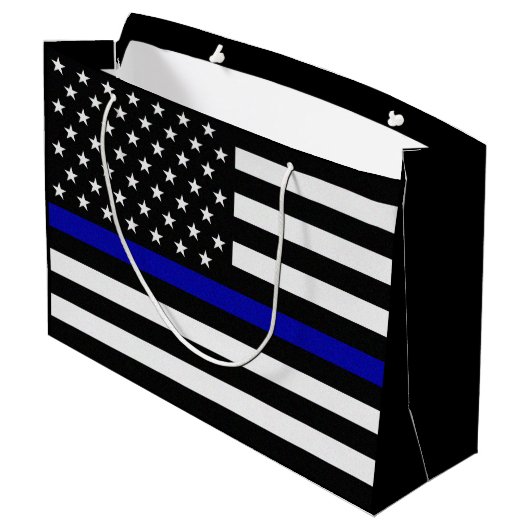 Thin Blue Line Flag Große Geschenktüte (Rückseite Schrägansicht)