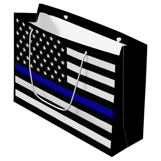 Thin Blue Line Flag Große Geschenktüte (Vorderseite Schrägansicht)