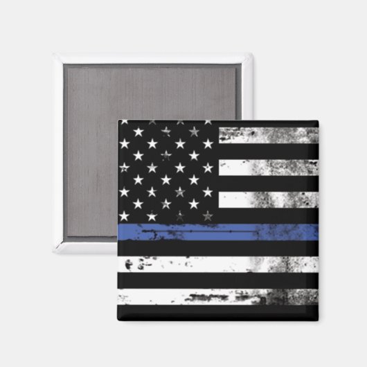Thin Blue Line Flag Grunge Police Magnet (Vorderseite/Rückseite)