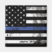 Thin Blue Line Flag Grunge Police Magnet (Vorne)
