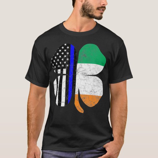 Thin Blue Line Flag Irish American St Patricks T-Shirt (Vorderseite)