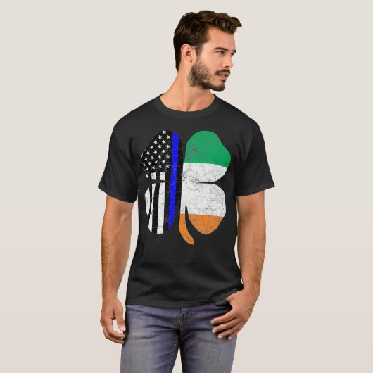 Thin Blue Line Flag Irish American St Patricks T-Shirt (Vorne ganz)