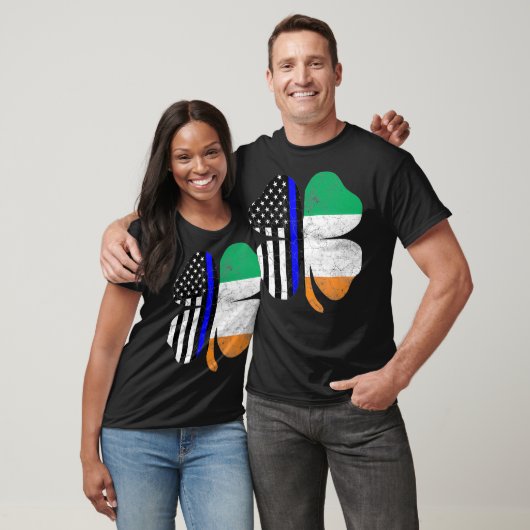 Thin Blue Line Flag Irish American St Patricks T-Shirt (Unisex)
