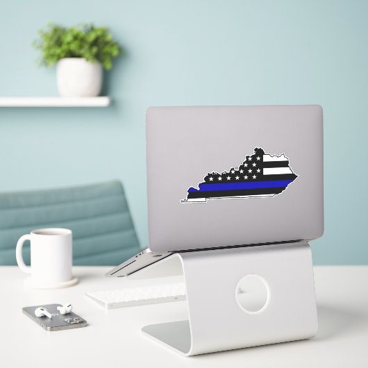 Thin Blue Line Flag Kentucky Aufkleber (Laptop auf Schreibtisch)