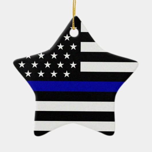 Thin Blue Line Flag Keramik Ornament (Vorne)
