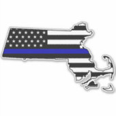 Thin Blue Line Flag Massachusetts Aufkleber (Vorderseite)