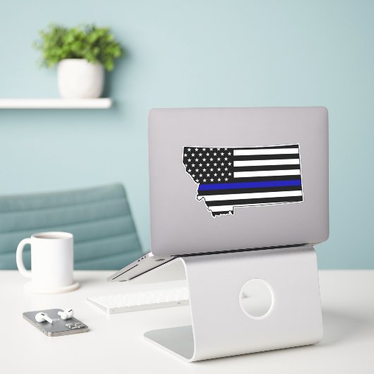 Thin Blue Line Flag Montana Aufkleber (Laptop auf Schreibtisch)