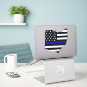 Thin Blue Line Flag Ohio Aufkleber (Laptop auf Schreibtisch)