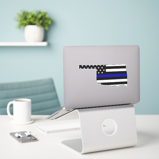 Thin Blue Line Flag Oklahoma Aufkleber (Laptop auf Schreibtisch)
