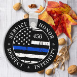 Thin Blue Line Flag Personalized Police Officer Schlüsselanhänger<br><div class="desc">Service Honor Respect Integrity. Personalized Thin Blue Line Keychain for police officers and law enforcement . Personalize with Officer's badge number. This personalized police keychain is perfect for police academy graduation gifts to newly graduated officers, or police retirement gifts. COPYRIGHT © 2020 Judy Burrows, Black Dog Art - All Rights...</div>