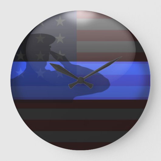 Thin Blue Line - Flag Salute Große Wanduhr (Vorderseite)