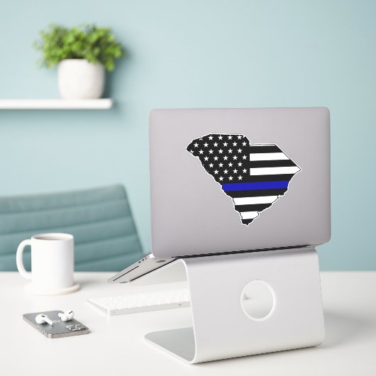 Thin Blue Line Flag South Carolina Aufkleber (Laptop auf Schreibtisch)