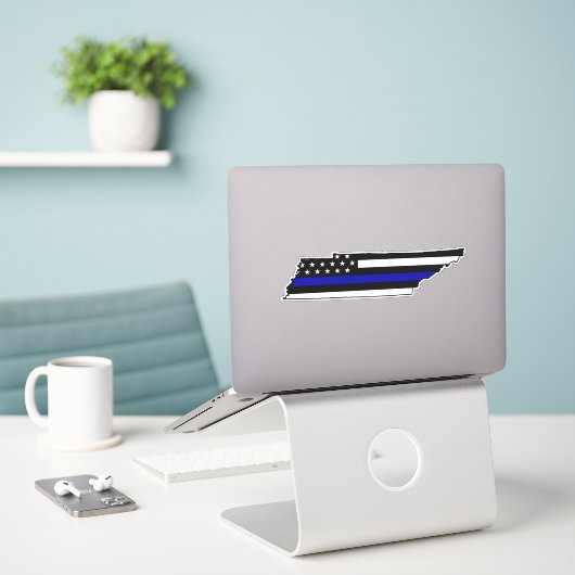 Thin Blue Line Flag Tennessee Aufkleber (Laptop auf Schreibtisch)