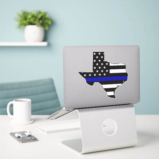 Thin Blue Line Flag Texas Aufkleber (Laptop auf Schreibtisch)